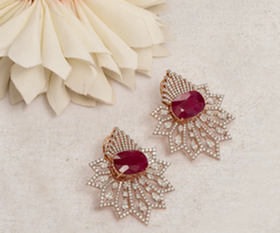 Ruby Studded Diamond Earrings | C. Krishniah Chetty Group of Jewellers