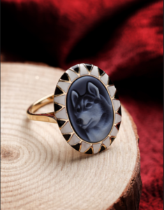 Husky Inspired Cameo Ring Studded with Gemstone