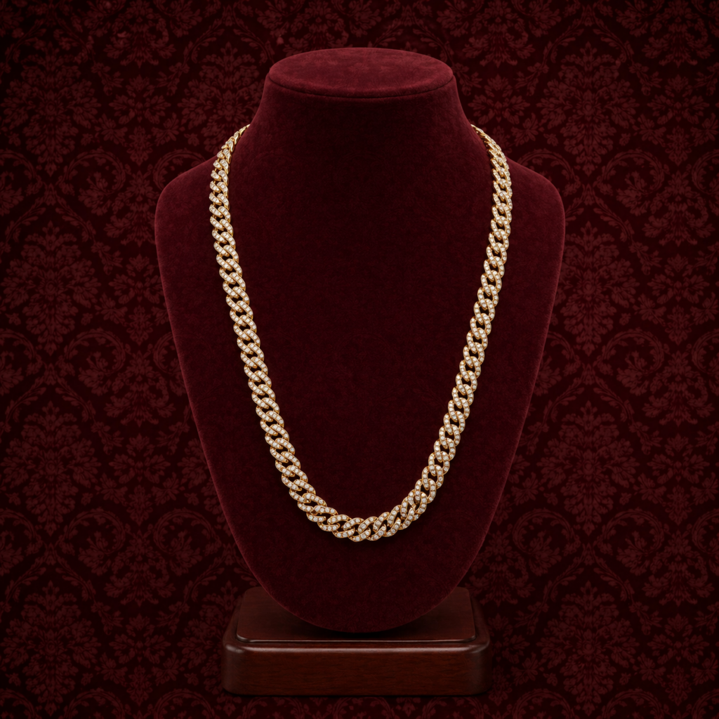 Diamond chain necklace for men with gold Cuban link design
