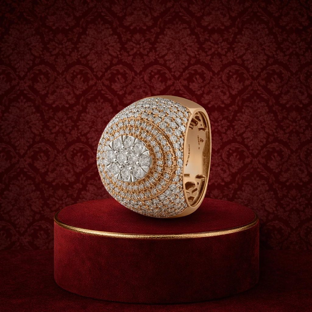 Diamond gold ring for men with round cluster diamonds and statement design