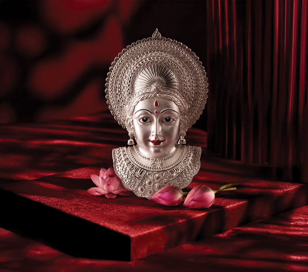 92.5 silver Ashta Lakshmi mukhwada featuring intricate traditional detailing, crafted for pooja, festive worship and auspicious home decor.